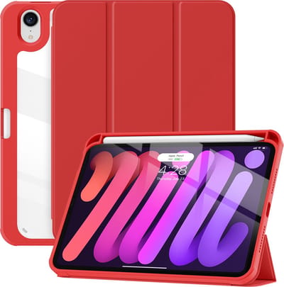 Geschikt Voor iPad Mini 7 Hoes en geschikt voor iPad Mini 6 hoes - Mini 2024 / 2021 Hoes - Solidenz Hybrid Bookcase Mini - Hoesje Met Pencil Houder - A2993 - A2995 - A2996 - A2567 - A2568 - A2569 - Rood