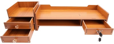 MDF monitorstandaard met 3 lades - 65,5 cm - naturel houtlook