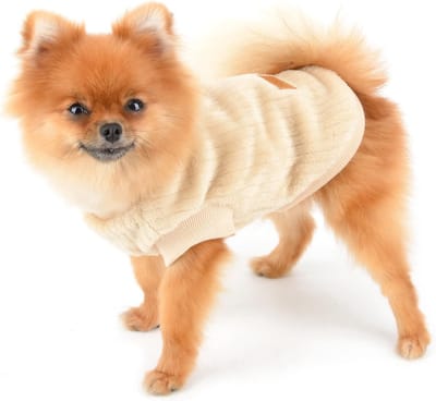 Geribbelde fleece jumpers, pullover, sweater voor kleine honden, katten, puppy, yorkie, chihuahua, warme sweater, winterkleding(Beige,S)
