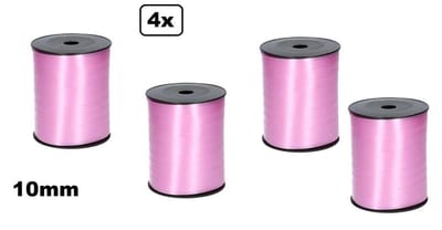 4x Krullint licht roze 10mm x 250meter| - Vernieuwd, nu met folie beschermlaag om de rol - merk Cotton blue |krullint | decoratie| thema feest| versiering