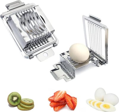 Daity Eiersnijder en -blokjesmachine - 3-in-1 multifunctioneel keukenapparaat voor eieren - champignons en fruit - uitgerust met roestvrijstalen messen - antislipvoet en ophanggat - vaatwasmachinebestendig