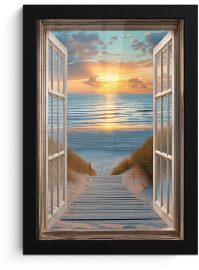 Poster in lijst - Fotolijst 20x30 cm - Posters - Doorkijk - Strand - Pad - Zonsondergang - Posterlijst zwart - Decoratie - Wanddecoratie woonkamer - Muurdecoratie slaapkamer