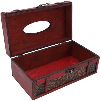 VT Goods - Vintage houten Tissue Box Houder - Decoratieve Tissue Box Cover - Handgemaakt - Rood - Multifunctioneel - Perfect voor woonkamer en keuke..