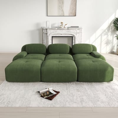 Corduroy modulaire 3-zitsbank - met 3 hockers - frameloze sofa - huisdiervriendelijk - extra brede armleuningen - groen