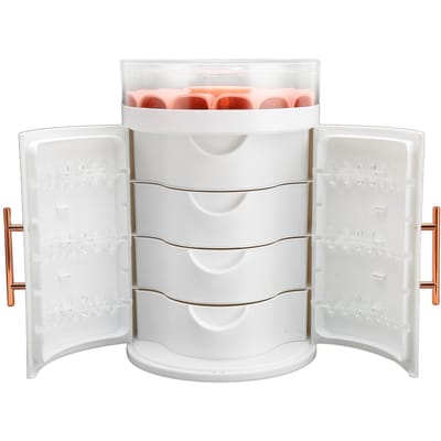 Sieraden Opberg Organizer Doos 5 Lagen Grote Capaciteit 2 Deuren Mini Sieradenkastje voor Sieraden Nepnagels Cosmetica wit