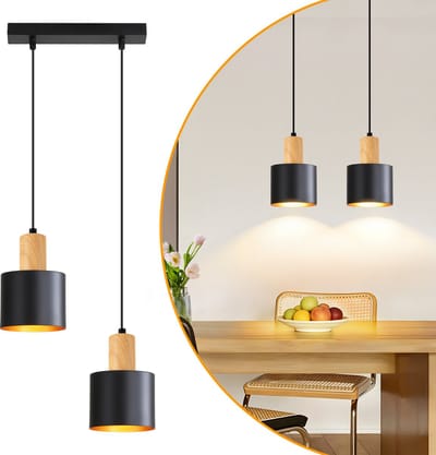 NETTLIFE Hanglamp - Vintage Design - Zwart Goud - 2-Flamig - E27 Fitting - Hoogte Verstelbaar - Voor Eetkamer Keuken Eiland Zonder Lampen