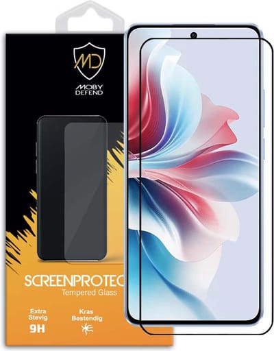MobyDefend Screenprotector - Geschikt voor Oppo Reno11 F - Screensaver Met Zwarte Randen - Gehard Glas