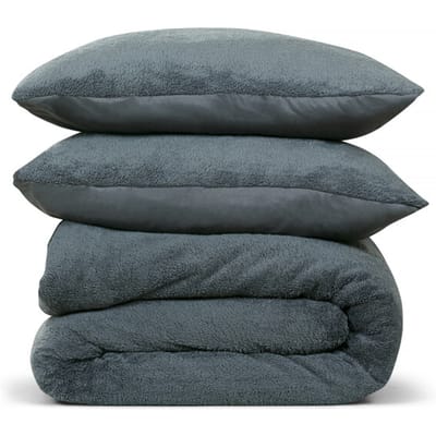 DoubleDry Dekbedovertrek Teddy Fleece - Eenpersoons 140x220 cm + 1 Kussensloop - Zacht & Huidvriendelijk - Antraciet