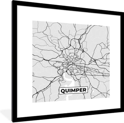 Fotolijst incl. Poster - Plattegrond - Kaart - Stadskaart - Frankrijk - Quimper - 40x40 cm - Posterlijst