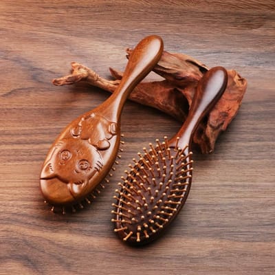 Handgesneden Sandelhout Luchtkussenkam met Bamboe Borstelharen Houten Haarstyling Kam Ovaal Hoofdhuid Massage Borstel Kam cat