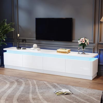 OKWISH TV meubel - TV-kast met 4 lades en geïntegreerde LED-stroken - Geschikt voor televisies tot 80 inch - 180x34x40 cm - Spaanplaat - Wit