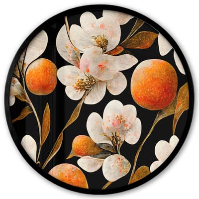 Poster in lijst Rond - Fotolijst 40x40 cm - Posters - Bloemen - Wit - Oranje - Natuur - Ronde posterlijst zwart - Decoratie - Wanddecoratie woonkamer - Muurdecoratie slaapkamer