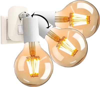 Trango Stekkerlamp 11-061A incl. 1x 4 watt 2500K goud warmwit E27 LED-lamp in mat wit *ANNA* fittinglamp, leeslamp, nachtlampje, wandlamp, keukenlamp, plug-in lamp