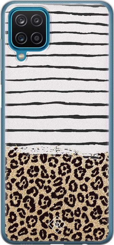 Casimoda® hoesje - Geschikt voor Samsung A12 - Luipaard strepen - Backcover - Siliconen/TPU - Bruin/beige