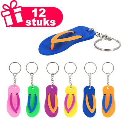 Henbrandt - 12 Stuks Kleurrijke Slippers / Flip-Flop Sleutelhangers - Mix kleuren - Traktatie uitdeelcadeautjes voor kinderen & peuters - Traktaties en kinderverjaardagen - Klein grabbelton speelgoed voor in traktatie uitdeelzakjes