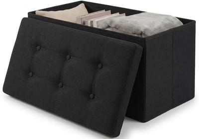 Opbergpoef - Opbergkist Bankje - Huis Organiseren - Opvouwbaar Ontwerp - 38x76x38 cm - Zwart