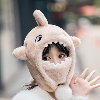 Ski Hoofdbedekking Oorbescherming Gezicht Pullover Muts Warm Fineer Cartoon Haai Fietsen Schattige Sneeuwhelm Muts black