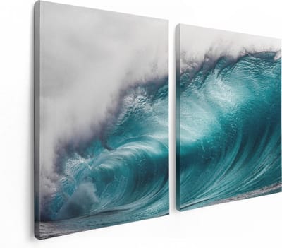 Artaza Canvas Schilderij Tweeluik Grote Golfen op de Helder Blauwe Zee - 120x80 - Foto Op Canvas - Canvas Print