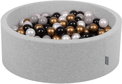 KiddyMoon ballenbad 90x30cm/300 ballen ballenbad met kleurrijke ballen voor baby's kinderen rond, lichtgrijs:zwart/parel/geel/grijs