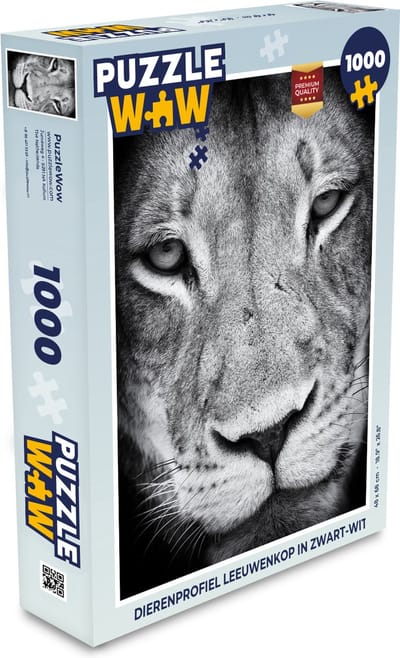 Puzzel Dierenprofiel leeuwenkop in zwart-wit - Legpuzzel - Puzzel 1000 stukjes volwassenen