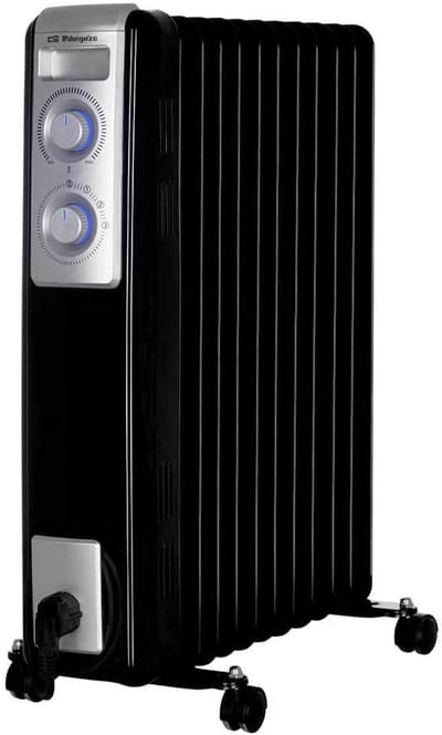 Olieradiator 2500 Watt met 11 Elementen, Thermostaat en Zwenkwielen - Zwart