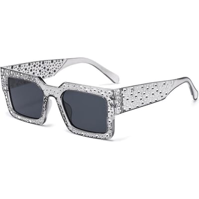 Luxe Vierkante Zonnebril Dames Heren Stijlvolle Diamant Rechthoekig Designer Glitter Zonnebrillen UV400 Bescherming Tinten Brillen white