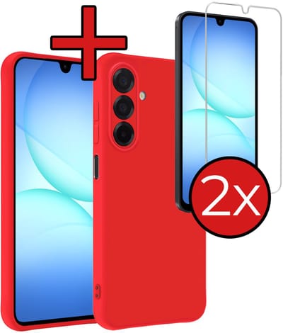 Hoesje - Met 2x Screenprotector - Geschikt voor Samsung Galaxy A17 - Sterk & Shockproof - Telefoon Hoes - Back Cover - Siliconen Case - Telefoonhoes - Rood