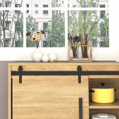 TRUUSK Enkele Schuifdeur Looprail van Koolstofstaal - Zwart - 200x06x18cm - Inclusief Accessoires - Voor Moderne Woonruimtes