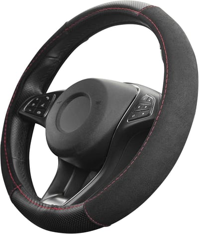 Famanu – Stuurhoes met Alcantara-look, universele maat 37-39 cm, rood/zwart, voor een stijlvol interieur