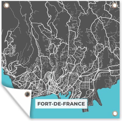 Tuin poster Kaart - Frankrijk - Stadskaart - Plattegrond - Fort-de-France - 200x200 cm - Tuindoek