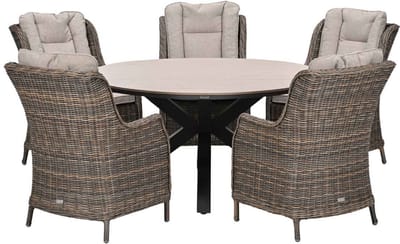 Garden Impressions Marbella tuinset 6-delig hav. sand - Tulli tuintafel Ø148 cm