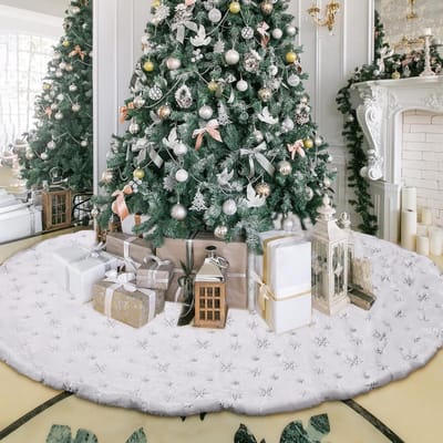 78 cm Basis voor Kerstboom, Witte Kerstboomdecoratie, Pluche Boomcover en Sequin Tapijt voor Feestelijke Versiering