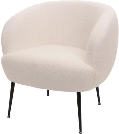 Lounge fauteuil MCW-O37, cocktail/club fauteuil gestoffeerde fauteuil, stof/textiel bouclé (330g/m²) metaal MVG ~ wit