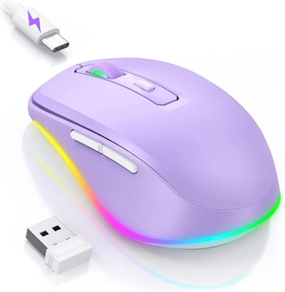 StayPowered Draadloze LED Muis - Stijlvol & Stil met Muisbeweger - Oplaadbaar - 4 Instelbare DPI-niveaus - Plug & Speel - Universele Compatibiliteit - Compact & Efficiënt - Paars - Levering Sneller dan Aangegeven!