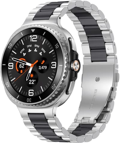 By Qubix - smartwatch bandje - Compatible Samsung bandje - Stalen schakelband - Zilver met zwart - Geschikt voor Samsung Galaxy Watch 9 (40/44mm) - Watch 8 (40/44mm) - Watch 8 Classic (46mm)