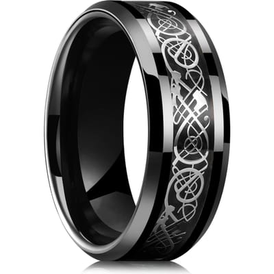 Mode 8mm Mannen Roestvrij Staal Draak Ringen Inleg Zwart Koolstofvezel Keltische Ringen Voor Mannen Vrouwen Trouwring Sieraden 7 gray