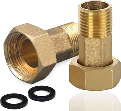 Watermeter Schroefverbindingen 1/2 Inch AG x 3/4 Inch IG, Messing, Hexagonaal, Ø 20 mm Mannelijk en Ø 25 mm Vrouwelijk met Rubbers voor Betrouwbare Waterafvoer en Installatie