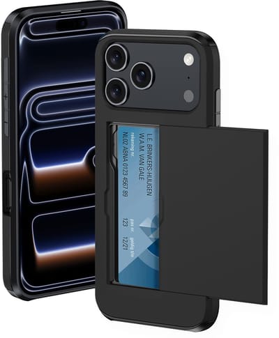 Hoesje Geschikt voor iPhone 17 Pro / 18 Pro Hoesje Met Pasjeshouder Hard Case Met Kaarthouder - Hoes Geschikt voor iPhone 17 Pro / 18 Pro Hoesje Pashouder Case - Zwart