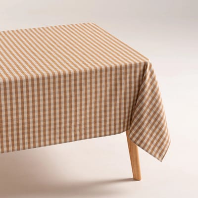 GAMUSI Vlekbestendig Tafelkleed NOVY – Vichyruit – Linnen Look – 140x100 cm – Taupe