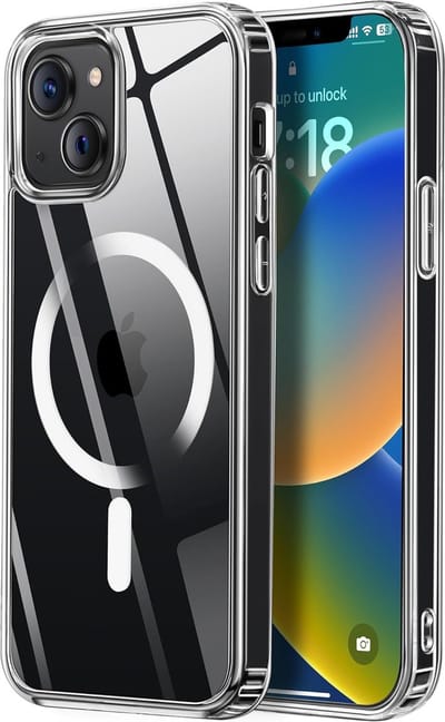 Doorzichtig magnetisch hoesje Compatibel met MagSafe Geschikt voor: Apple iPhone 14 Plus - Harde achterkant - Schokabsorberende hoeken - Geschikt voor Draadloos Opladen met Magnetische Ring