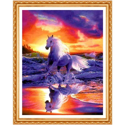 Handwerk Diamantborduurwerk Volledige Ronde Diamant Foto Home Decor Patroon Diamant Schilderij Paard 20X30CM orange