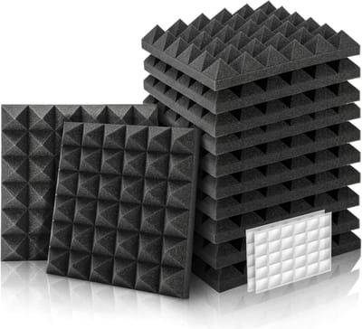 Akoestisch piramide schuim zwart - geluidsabsorberende panelen voor podcasts, opnamestudio's, kantoren - set van 12 - 30 x 30 x 5 cm