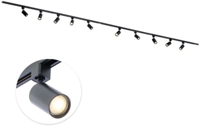 Qub Focus Railverlichting - Zwart - 500 cm - I-Vorm - 10x GU10 Spots - Dimbaar - Complete Set