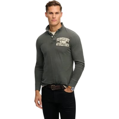 Superdry Vintage Athletic Lange Mouw Poloshirt Dark Grey Grootte: S