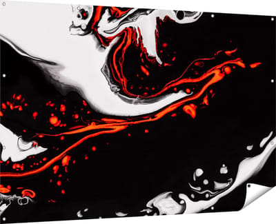 Gards Tuinposter Abstracte Kunst - Zwart en Wit met Rood - 180x120 cm - Tuindoek - Tuindecoratie - Wanddecoratie buiten - Tuinschilderij