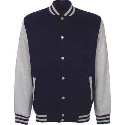 Varsity Jacket unisex merk FDM maat XS Donkerblauw/Grijs
