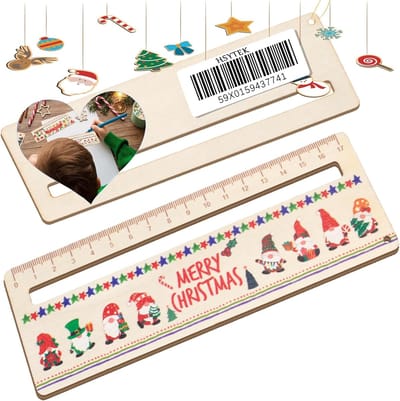 Leeshulp Liniaal - Leesvenster Hout - Studie Hulp - Kerstman Design - 18 cm Lengte - Geelbruin