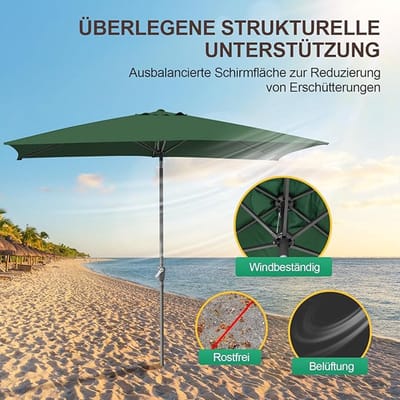 Tuinparasol LED 2x3 m Sandwit | Bellavero Outdoor Parasol met Solar LED-verlichting, UV-bestendig, Kurkmechanisme, Kantelfunctie, Voor Tuin, Terras & Balkon – Bellavero