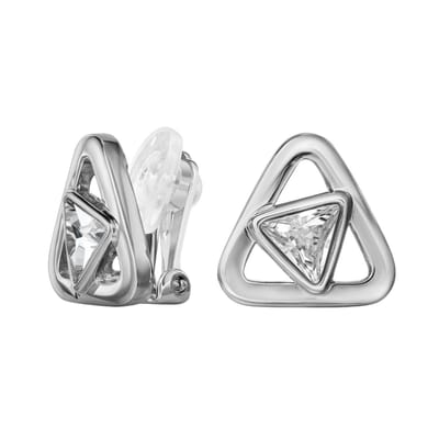 Traveller Clip Oorbellen - Oorclips Dames - Zilverkleurig - Kristallen - 7mm - Driehoek - Geplatineerd - 15mm - 157882