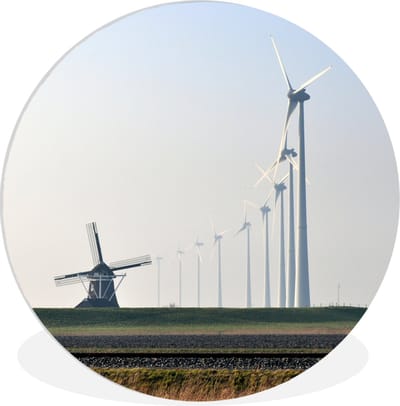 WallCircle® Wandcirkel 60x60 cm - Muurcirkel Windmolens in Eemshaven - Muurdecoratie woonkamer - Wanddecoratie slaapkamer - Kamer decoratie accessoires - Ronde schilderijen